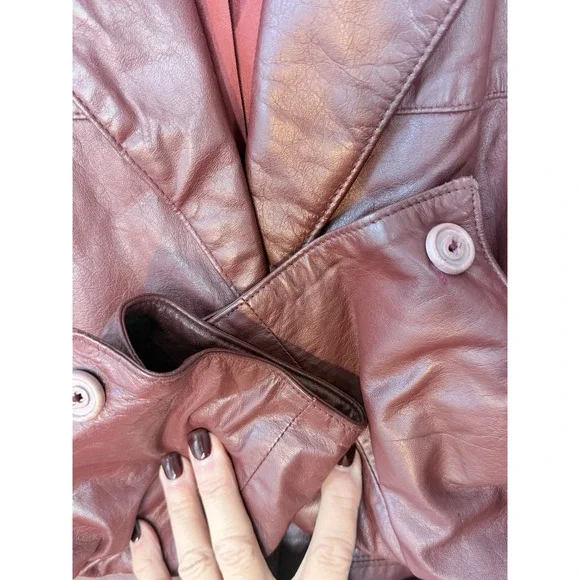 Vintage Etienne Aigner Oxblood Red Leather Short Trench Coat Sz M? - Picture 8 of 16